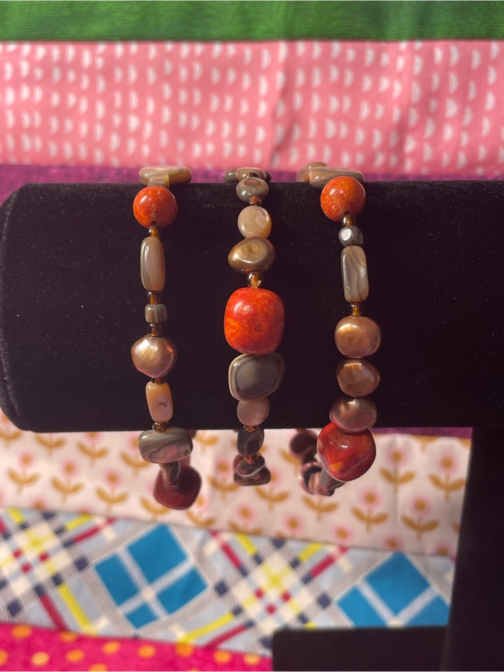 Silpada Red and Brown Agate Beaded Stretch Bracelet Set